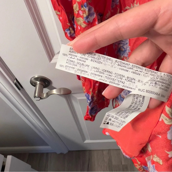 Zara Womens Red Floral V Neck  Wrap Ruched Long Sleeve Dress size S - Picture 10 of 10